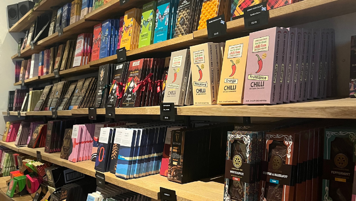 A picture of a wide variety of chocolate which can be bought at Edinburgh Chocolatarium.