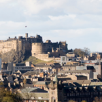 Edinburgh Castle sits high above the city. This is the Edinburgh skyline.