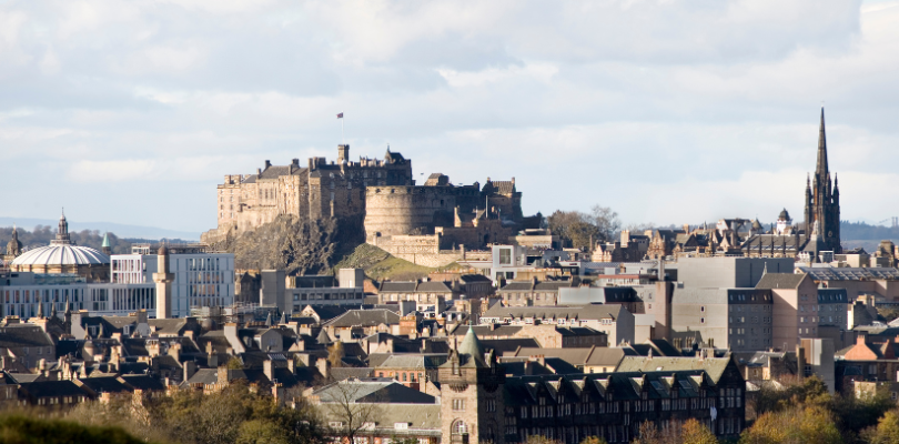 Edinburgh Castle sits high above the city. This is the Edinburgh skyline.