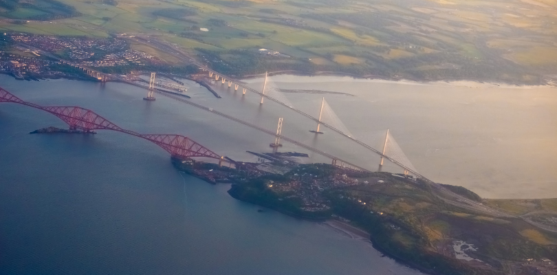 An aerial view of the bridges over the forth.