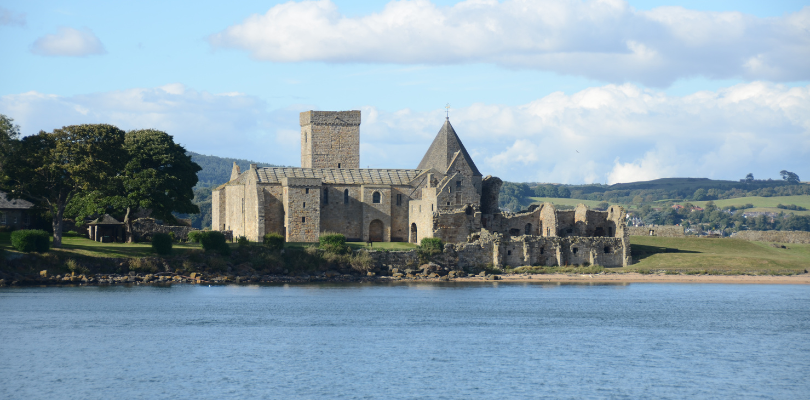 Incholm Island with the ruins of the monastery still standing.