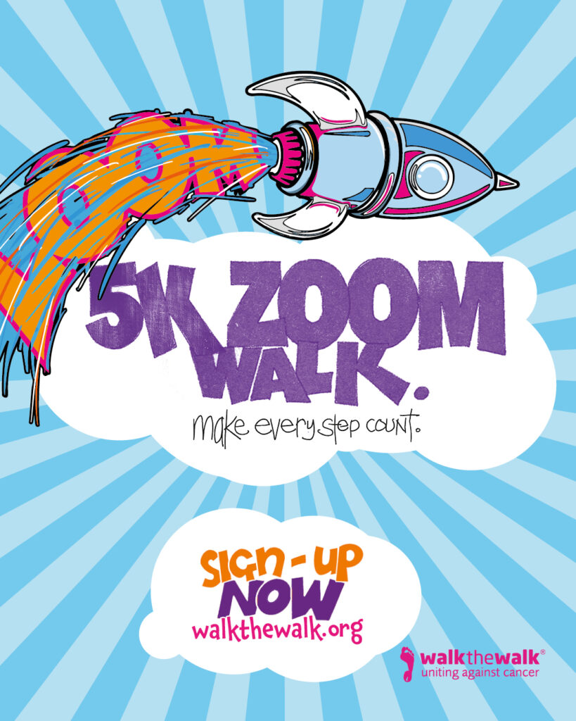 5k Zoom Walk - Promotional poster showing a web address to sign up