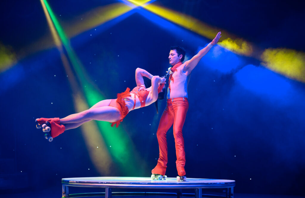 Rollerskating acrobatics at Circus Vegas 2025 in Dalkeith